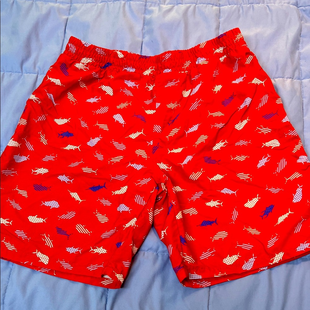 Columbia Kids Red Swim Trunks with Fish Pattern youth large (14/16)